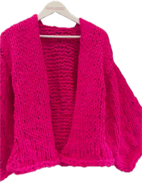 Hot Pink Ladies Chunky Chenille Cardigan