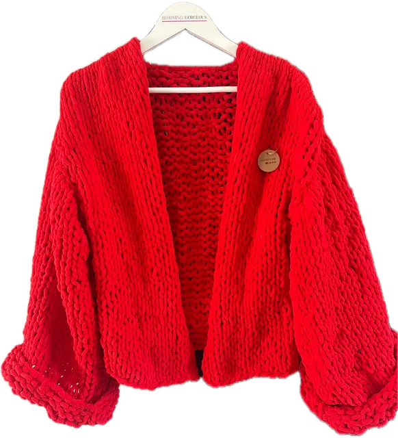 Red Ladies Chunky Chenille Cardigan